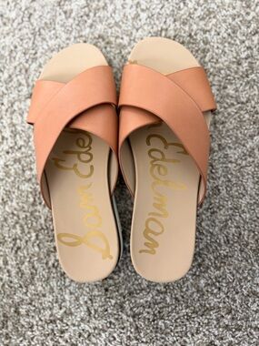 Sam Edelman Leather Crisscross Slide Sandals in Peachy Tan